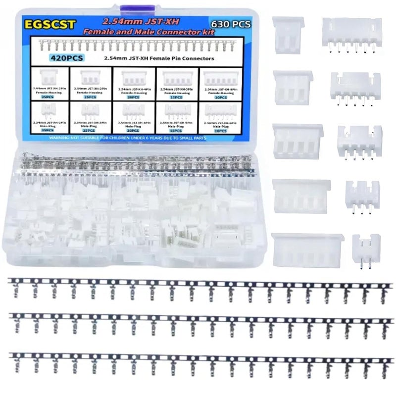 EGSCST طقم موصلات JST XH 630PCS مع كابل محول موصلات طرفية XH2.54mm مع حاويات أنثوية وموصلات ذكر 2 3 4 5 6 دبابيس بفجوة 2.54 مم - Image 1